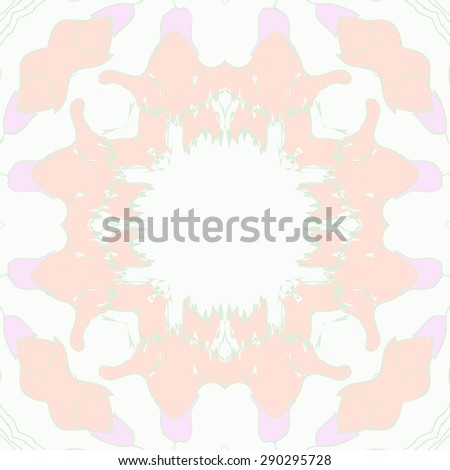 Circular seamless pattern of floral garland, flowers, branches,waves, copy space. Hand drawn.