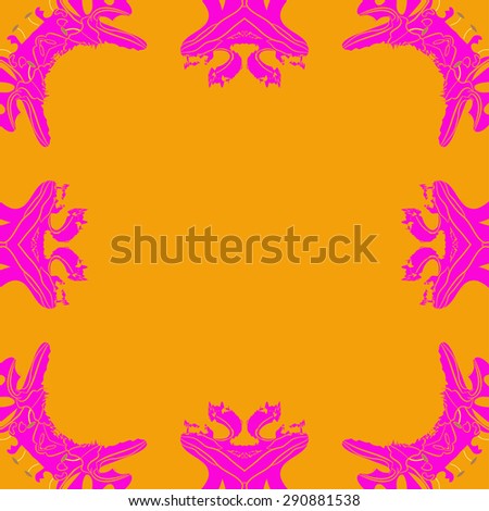Circular seamless pattern of  floral motif,  stylized flowers, ellipses, stripes, waves, hole, copy space. Hand drawn.