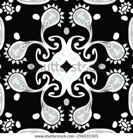 Circular seamless  pattern of  oriental motif, spirals, leaves, spirals. Hand drawn.