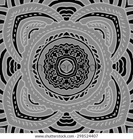 Circular seamless  pattern of oriental motif, stripes, spots. Hand drawn.