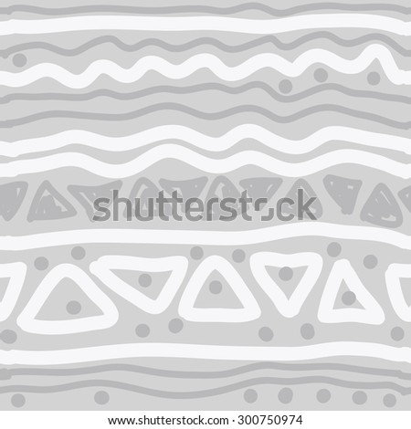 Pattern of horizontal striped motif,  stripes, spots,waves, doodles. Hand drawn.