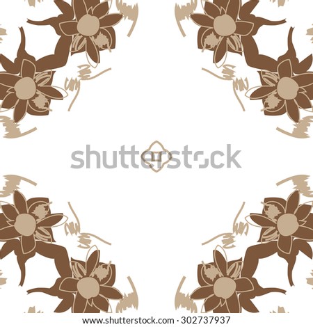 Circular  seamless pattern of floral  motif, stripes, star, spots, flowers, leaves. Hand drawn.