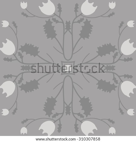 Circular   pattern of floral motif, branches, stars, leaves, flowers. Hand drawn.