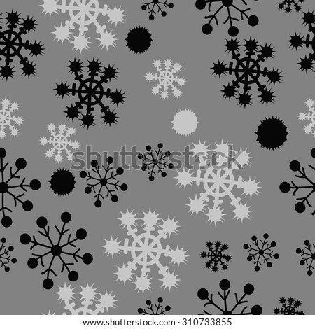 Seamless  pattern of  winter motif, snowflakes, ellipses stars,doodles. Hand drawn.