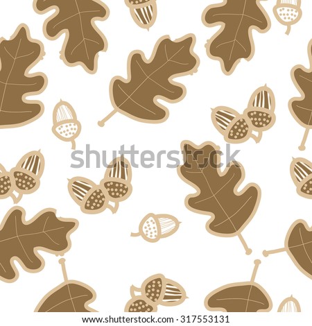 Seamless   pattern of floral motif, ellipses, leaves, oak, autumn theme, doodles. Hand drawn.