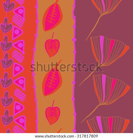 Seamless   pattern of  vertical floral motif,  leaves,  autumn theme, doodles. Hand drawn.