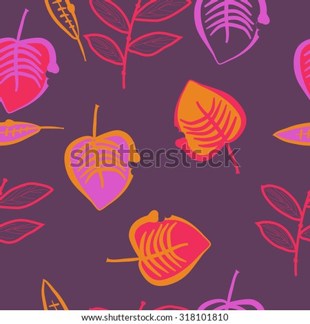 Seamless   pattern of   floral motif,  leaves,branches,  autumn theme, doodles. Hand drawn.