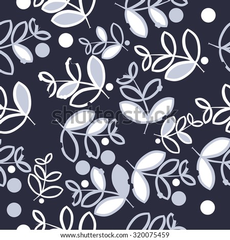 Seamless   pattern of   floral motif,   branches, leaves, ellipses, autumn theme, doodles. Hand drawn.