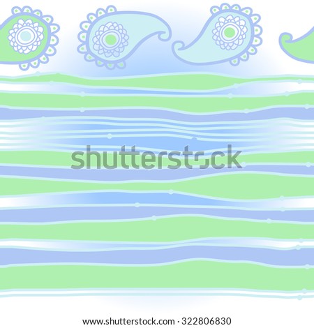 Pattern  with oriental  motif and stripes, ellipses, waves, spots. Hand drawn.