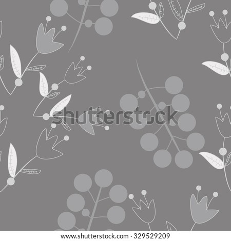 Seamless   pattern  with floral  motif , ellipses, branches, bells. Hand drawn.