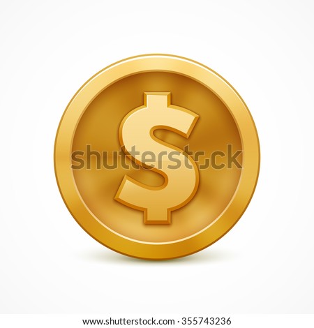 Gold coin with dollar sign. Realistic vector illustration