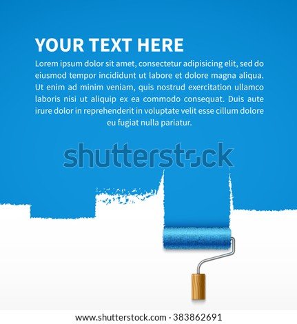 Painted blue wall and paint roller