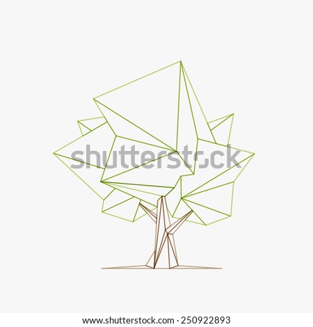 Conceptual polygonal tree. Abstract vector Illustration, low poly style. Stylized design element. Background design for banner, poster, flyer, cover, brochure. Logo design.