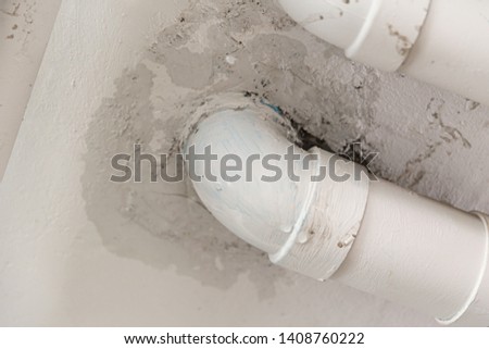 PVC Water leak pipe, Building Drainage pipes crack seep problem need to fix Stok fotoğraf © 