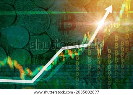 Bitcoin cryptocurrency market price rebound reaching high value recovered climb back toward hitting a record to target ceiling concept Stock foto © 