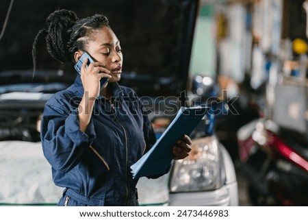 Similar – Image, Stock Photo Black woman talking on smartphone near sea in sunset