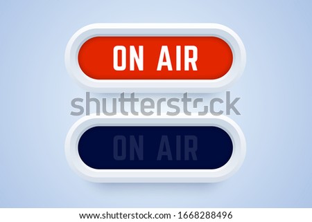 On air button, sign, label in 3d style. Switched on and switched off buttons. Vector illustration for radio, live stream, and others.