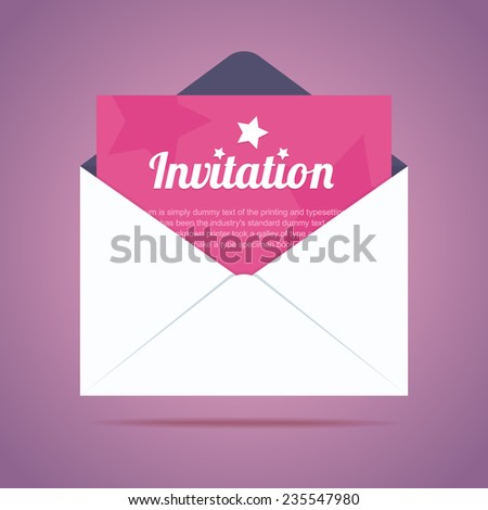 Envelope with invitation card and star shapes. Vector illustration