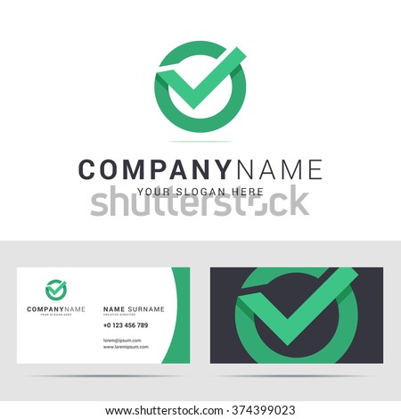 Logo and business card template in flat style. Check mark icon. Origami style with overlapping effect. Vector illustration.