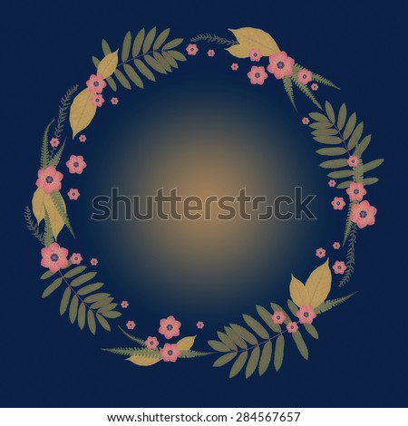 Floral Round Frame with pink flowers and Blue background.