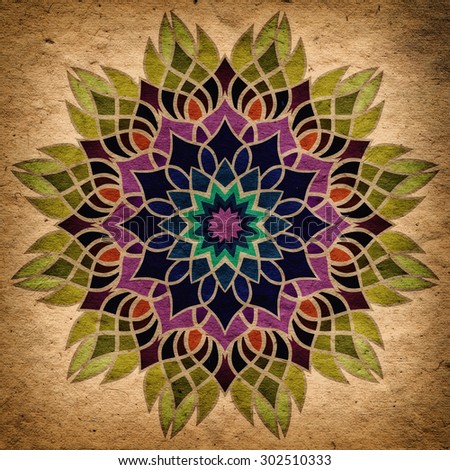 Flower Mandala with old paper background. Ornamental round floral Pattern.