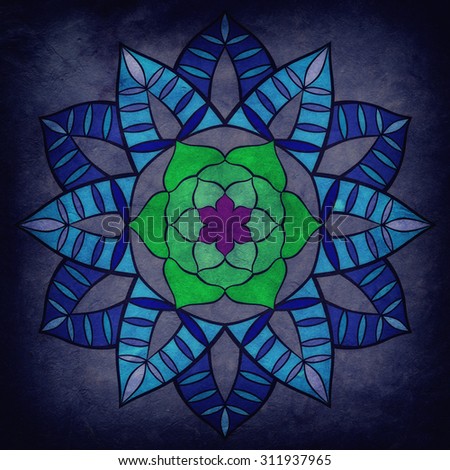 Flower Mandala with blue paper background. Ornamental round floral Pattern.