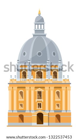 Modern exterior of building of British University in Oxford, England. Education of students in prestigious, oldest, world university. Education, knowledge, teaching. Vector illustration.