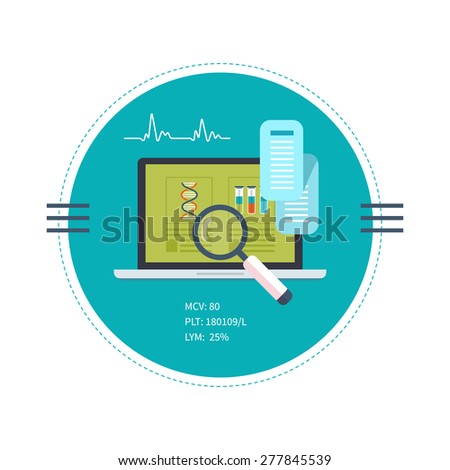 Flat design modern vector illustration concept for health care and on-line diagnosis. Health care system concept.