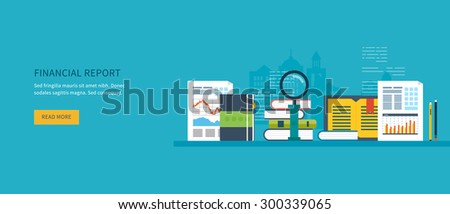 Flat design modern vector illustration concept of analyzing project on business meeting, financial report, financial analytics, market research and planning documents