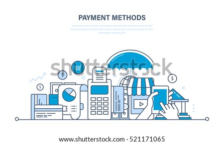 Methods and forms of payment, security of financial transactions. Illustration thin line design of vector doodles, infographics elements.