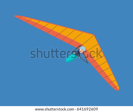 Air vehicles. A modern hang glider, a man hovering in the air on this vehicle. Vector illustration isolated on white background.