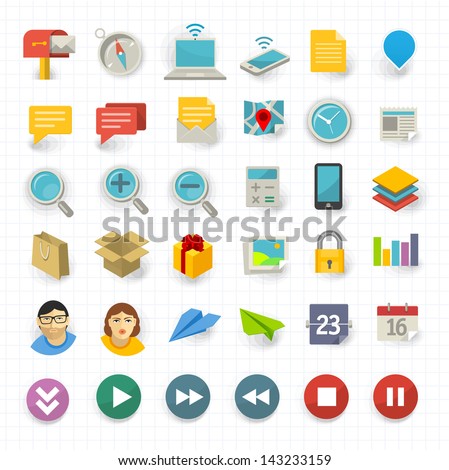Vector flat design communication and business icon set