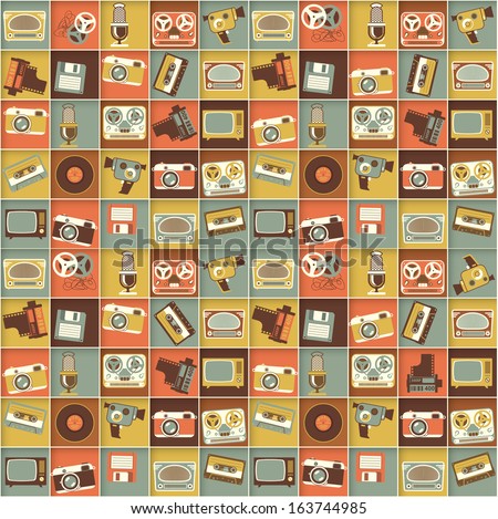 Retro media hipster style pattern. Vector seamless background.