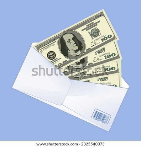 Getting paid in cash, salary, wages payment or bonus. Stak of dollar banknotes in the envelope. Vector illustration.
