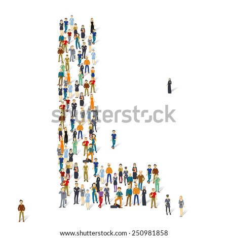 People crowd. Vector ABC, letter L