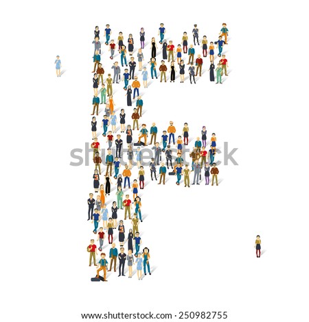 People crowd. Vector ABC, letter F