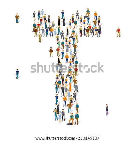 People crowd. Vector ABC, letter T