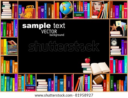 Wooden bookshelves. Vector background.