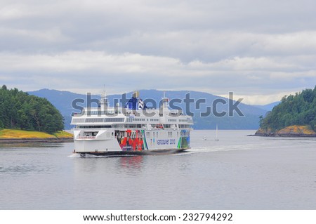 VANCOUVER ISLAND, CANADA - JUNE 19: Passenger ferry goes from Victoria to Vancouver on June 19, 2011 in British Columbia, Canada.