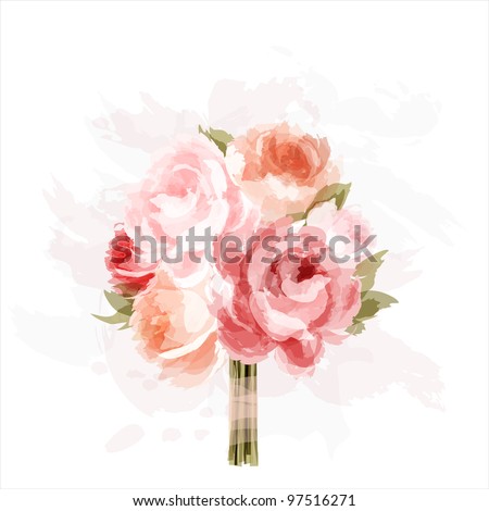 Romantic background with bouquet of peonies. All elements are separate. EPS10