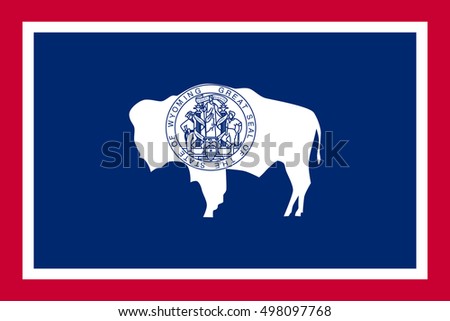 Wyomingite official flag, symbol. American patriotic element. USA banner. United States of America background. Flag of the US state of Wyoming in correct size, proportions, colors, vector illustration