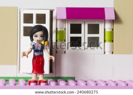 Riga, Latvia - December 30th, 2014: Lego Friends girl figure. Friends is a product range of the Lego construction toy designed to appeal primarily to girls