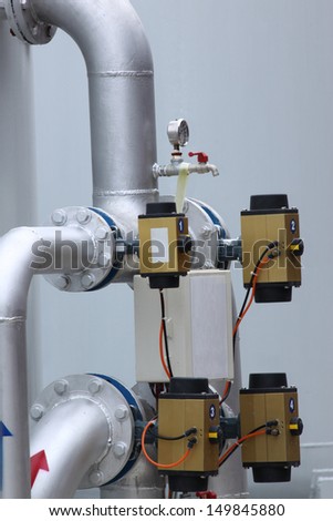 Water pumping station, industrial interior electric water pump and pipes