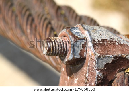 rusty on bolt and nut at steel cable