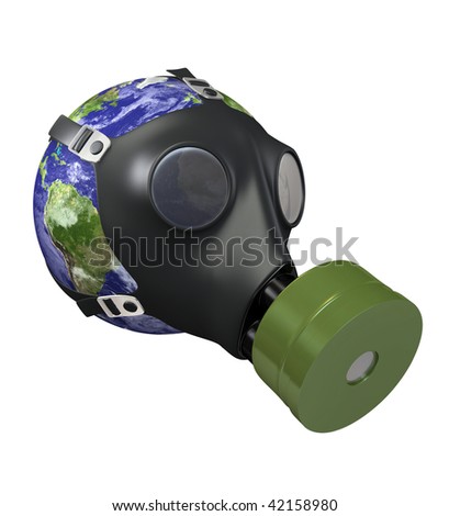 Earth with Gas Mask. Environmental Pollution Concept