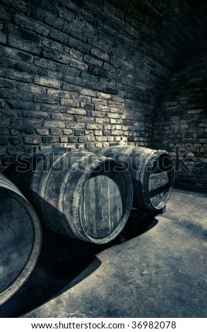 old barrels in a vault, hdr image