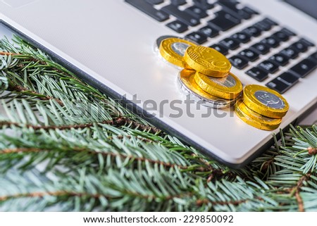 Christmas concept of a new laptop as a gift