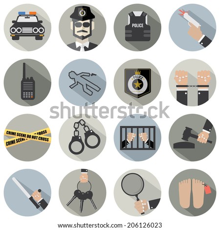 Modern Flat Design Police And Law Icon Set