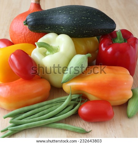 Delicious, colorful variety of fresh  vegetables. Square composition