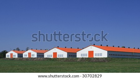 Agriculture in Poland. Modern farm poultry buildings.